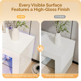 VINGLI LED TV Stand, 51'' High Glossy Modern Entertainment Center with LED Lights and Storage for 40/43/50/55 Inch TV (White, 51'' x 14'' x 18'') VINGLI