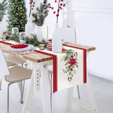 Bonhause Christmas Poinsettia Table Runner 13x72 Inch Red Floral Pine Branch Seasonal Winter Holiday Kitchen Dining Table Decoration for Indoor Outdoor Home Party Decor Bonhause