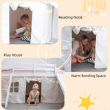 Spirich Kids Loft Bed with Slide and Ladder, Solid Wood Twin Loft Bed Frames with Bed Tent, Low Loft Bed with Guardrails, No Box Spring Needed, White Spirich