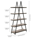 Henn&Hart 68'' Tall A-Frame Bookcase in Blackened Bronze/Antiqued Gray Oak, for Home, Living Room, Bedroom, Entertainment Room, Office Henn&Hart