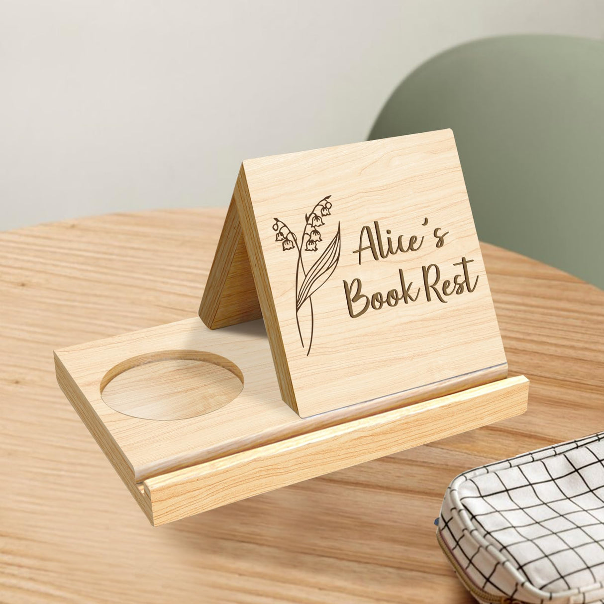 Attention Personalized Wooden Triangle Bookmark with Drink Holder Custom Name&Birthday Flower Book Stand Page Mark Holder Night Stand Book Rest with Cup Stand Book Lovers Birthday Gifts(Style 2) Attention