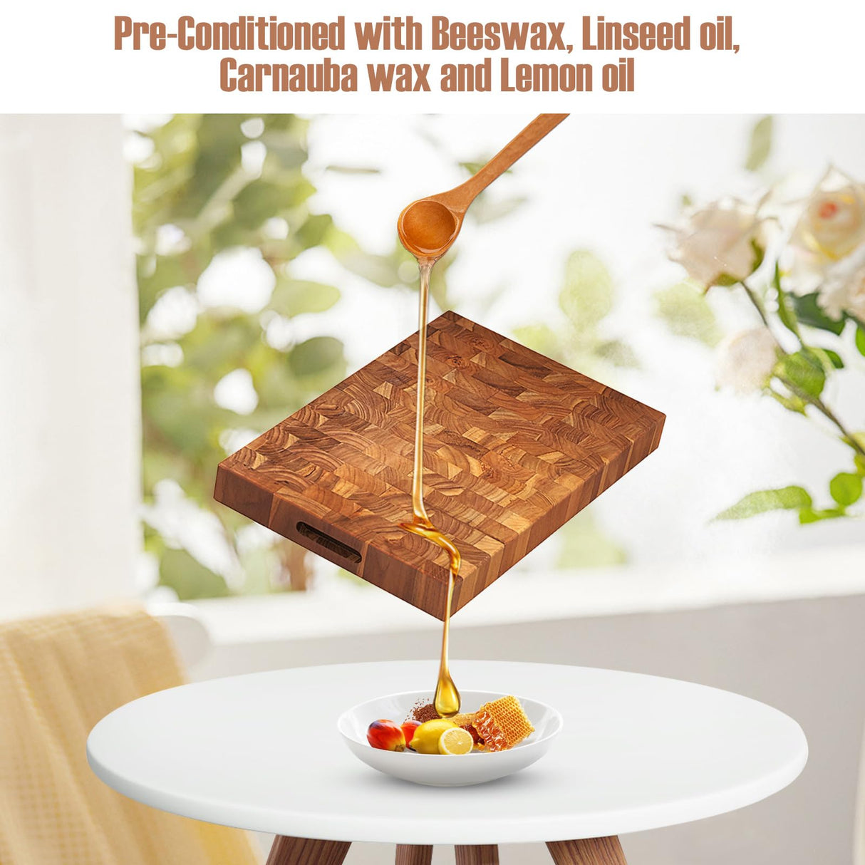 Giantex Teak Wood Cutting Board, 2" Thick End Grain Chopping Block with Hand Grip, 18"x12" Large Reversible Butcher Block, Pre-Conditioned With Natural Waxes & Oils, Carving Board for for Meat Cheese Giantex