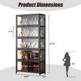 Orixal Display Cabinet with Acrylic Glass Doors, 5-Tier Transparent Bamboo Curio Display Case for Figures, Display Shelves for Collectibles & Toy Cabinet for Home, Office, Playroom, Living Room Orixal