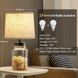 GyroVu Table Lamp Set, Fillable Table Lamp with Clear Glass Nightstand Lamp Set of 2 Beside Lamp for Living Room Bedrooms Office Bulbs Included(Oat Lampshade) GyroVu