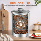 ENLOY Canister Sets for Kitchen Counter, 3 Piece Stainless Steel Food Storage Container with Clear Glass Lids for Coffee, Tea Organizers, Sugar Canister, Flour Canister Set of 3, 88/61/29 oz ENLOY