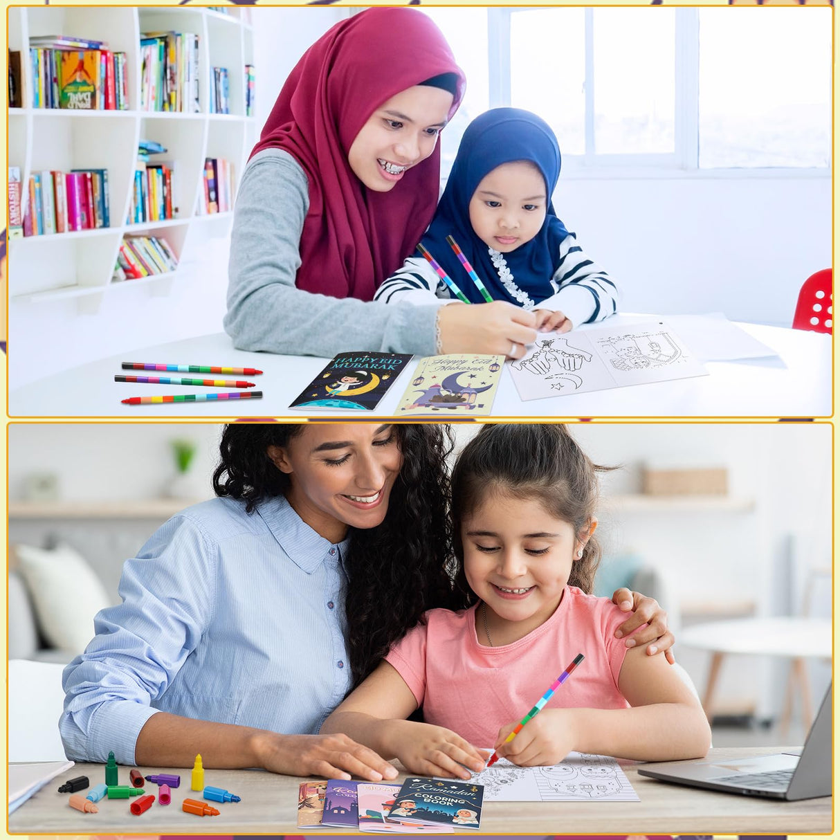 Zhanmai 48 Pcs Ramadan Coloring Book Bulk with Stacking Crayons Ramadan Moon Star Holiday Activity Book Eid Mubarak Coloring Book for Activities Party Favors Supplies Gifts (Moon) Zhanmai