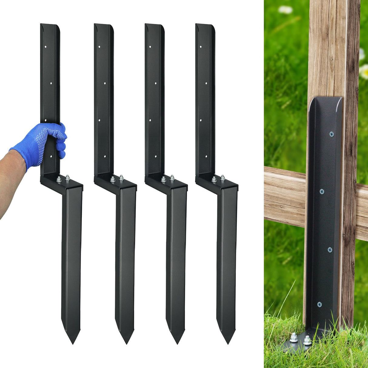 JPOIP Heavy Duty Steel Fence Post Repair Kit, 32 Inch Long Fence Post Anchor Ground Stakes for Repair Tilted/Broken Wood Fence Post (4 Pack) JPOIP