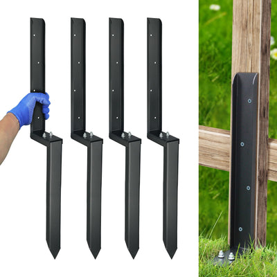 JPOIP Heavy Duty Steel Fence Post Repair Kit, 32 Inch Long Fence Post Anchor Ground Stakes for Repair Tilted/Broken Wood Fence Post (4 Pack)