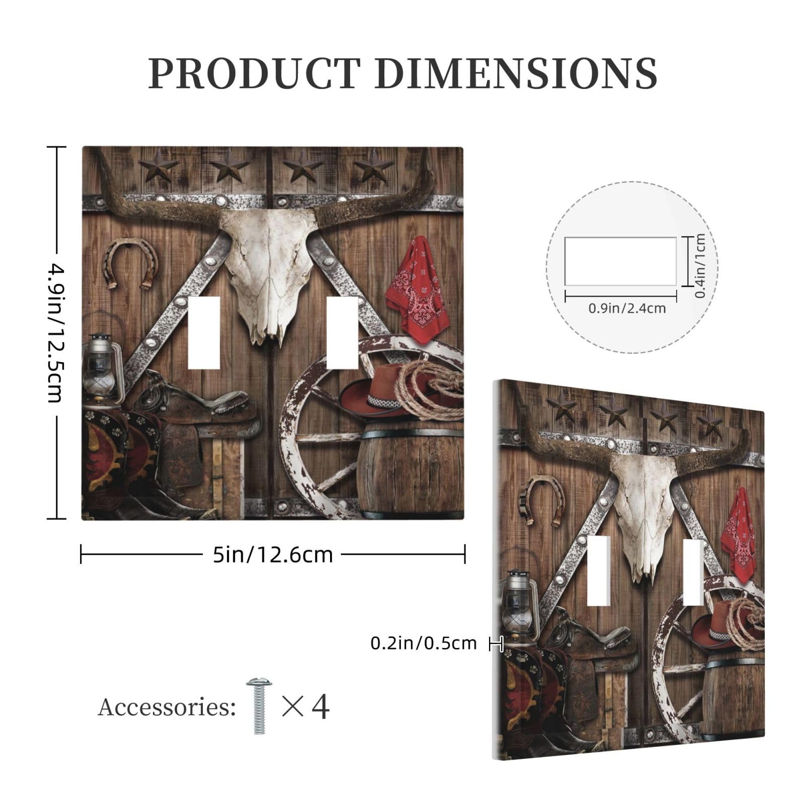 Xuejiaku Western Wooden Garage Barn Door Bullhead Double Toggle Light Switch Covers 2 Gang Wall Plate Dual Decorative Switchplate Electrical Faceplate for Farmhouse Country Bedroom Decor - WoodArtSupply