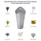 Dahey 2 Pack Galvanized Metal Wall Planter with Artificial Eucalyptus Farmhouse Decor Hanging Wall Vase Planters Flowers Holder for Country Rustic Home Wall Decor,Silver Dahey