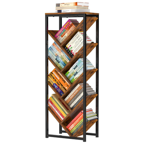 Cutogxon Tree Bookshelf - 9 Tier Floor Standing Tree Book Storage Organizer with Adjustable Feet for Hardcover Books, Vintage Living Room Cutogxon