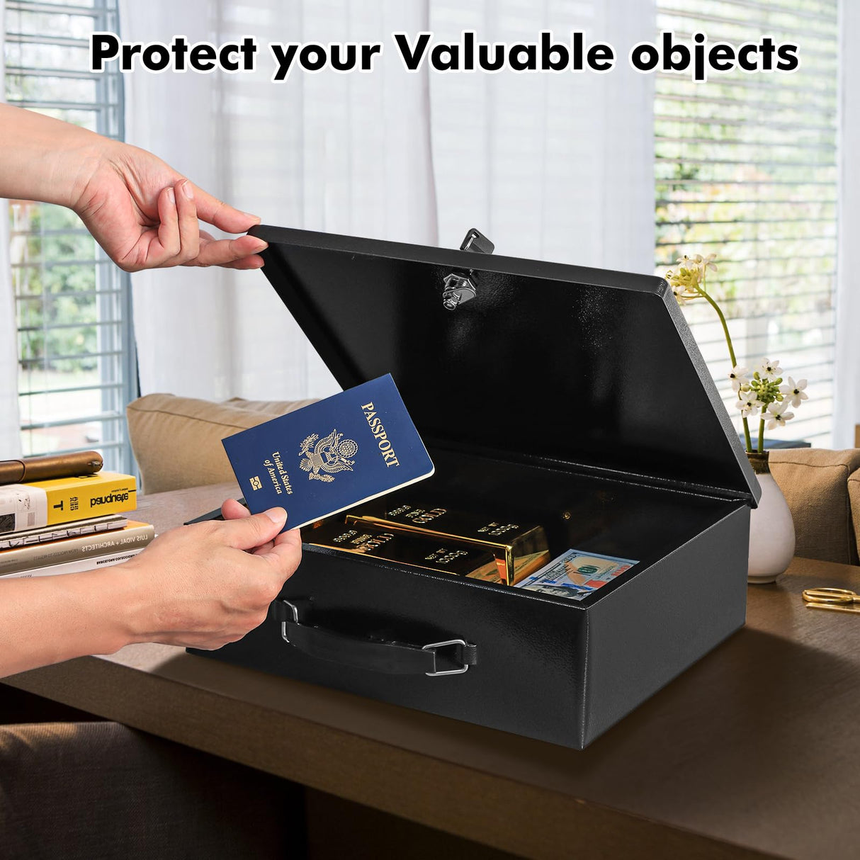 KYODOLED Fireproof Document Box with Key Lock,Safe Storage Box for Valuables,Fire Resistance Security Chest,Fireproof Box for KYODOLED