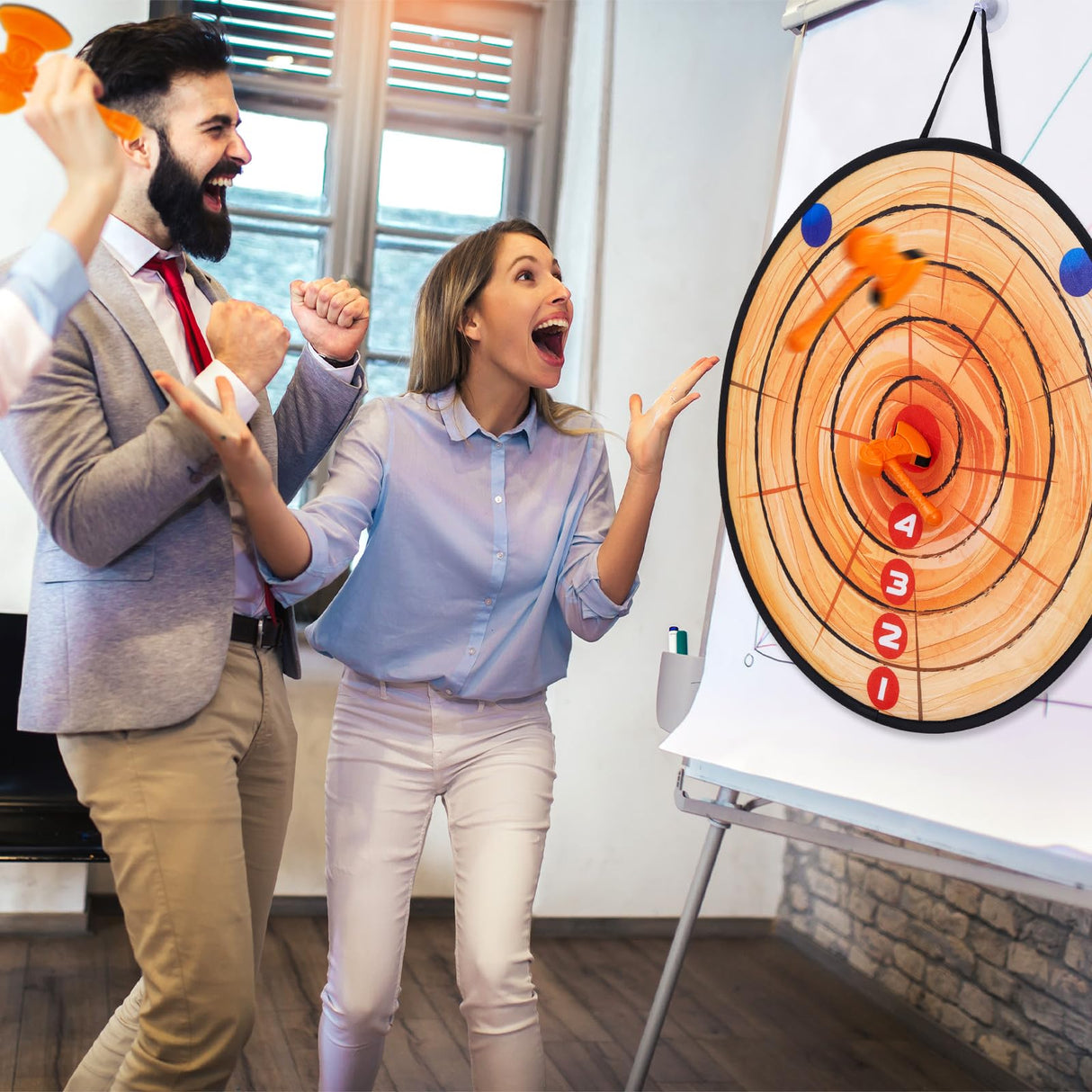 Hiboom 4 Set Axe Throwing Game Backyard Axe Throwing Toys Include 4 Pcs Dartboard and 16 Pcs Axes, Ax Throwing Game Ax Dart Games Indoor Outdoor Target Game for Party Camping(Light Brown) Hiboom