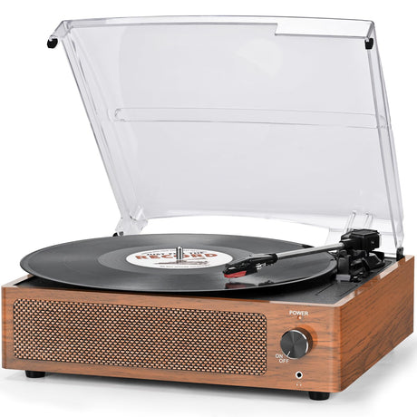 Vinyl Record Player with Speakers Vintage Turntable for Vinyl Records Belt-Driven Turntable Support 3-Speed Bluetooth Playback Headphone AUX RCA Line LP Vinyl Players for Sound Enjoyment Retro Brown seasonlife