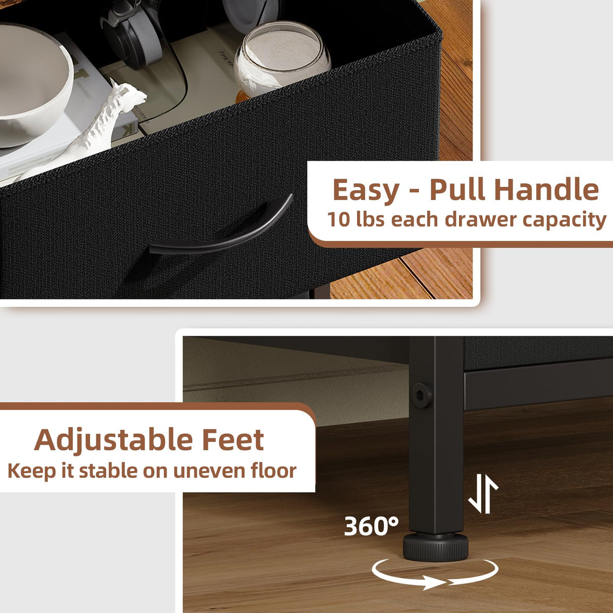 Somdot Dresser for Bedroom,Chest of Drawers Storage Organizer,Steel, MDF,Non-Woven Fabric Drawers,Closet Bedside Living Room Entryway Hallway,11.8"D x 16.5"W x 45.1"H (5 Drawers) Black Rustic Brown,1 Somdot