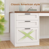 SEDETA Farmhouse 67" L Shaped Desk with 3 Drawers, White Corner Computer Desk with Storage Shelves, Home Office Desks with Power Outlets，Executive Desk for Home Office, White and Brown SEDETA