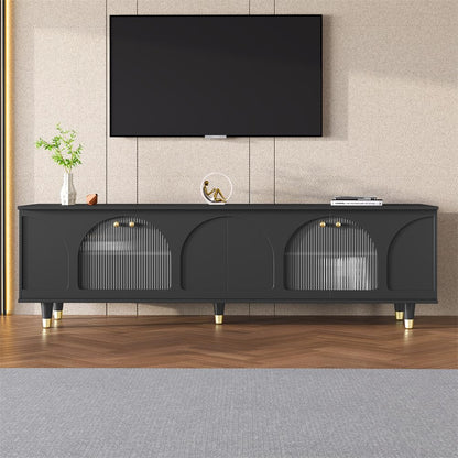 CuisinSmart TV Stand for TVs Up to 78'', Functional Entertainment Center, TV Cabinet, with Fluted Glass Doors, Cable Hole, TV Console, Sturdy Wooden Frame, Easily Assemble, TV Cabinet Black