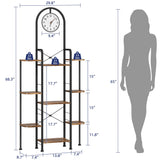 HIGDBFE Bookshelf with Wall Clock, Triple Bookcase with Open Display Shelves, Industrial Style Book Shelves, Modern Display Shelf for Living Room, Bedroom, Home Office, Rustic Brown HIGDBFE