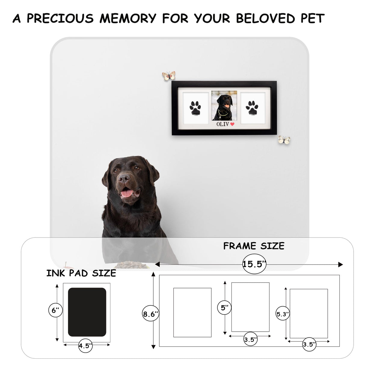 MYPAWLETS-Extra Large Inkless Paw Print Stamp Pad for Dog &Paw Print Frame,Cat Dog Paw Print Kit,2 Clean Touch Ink Pads,Pet Paw Print Impression Kit with Wooden Frame,Personalized Paw Print Gift-Black MYPAWLETS