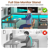 SEDETA L Shaped Gaming Desk, 66" Home Office Desk with File Drawer & Power Outlet, Corner Gaming Computer Desk with Led Lights, Monitor Shelf and Printer Storage Shelves, Two Person Desk, Black SEDETA