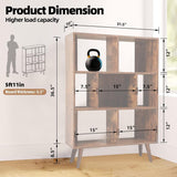 Mid Century Modern Bookshelf – 7 Cube Retro Bookcase, 3 Tier Open Shelf Mid Century Book Shelf, Walnut Dark Wood Rustic Bookshelves for Living Room Bedroom, Sturdy Wooden Bookcase TooCust