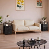 Furmax End Table, LED Nightstand Set of 2 with Charging Station and 3 Wooden Panel Fabric Drawers, 3-Tier Side Table with USB Ports and Outlets, for Bedroom, Living Room, Black Furmax