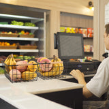 Wire Basket 2 Pcs Wire Storage Baskets Wire Baskets Organizing with Wooden Handles Wire Basket Pantry Organization and Storage Metal Wire Food Storage Basket for Kitchen, Cabinets (Black 2PCS) ELEATTRUN