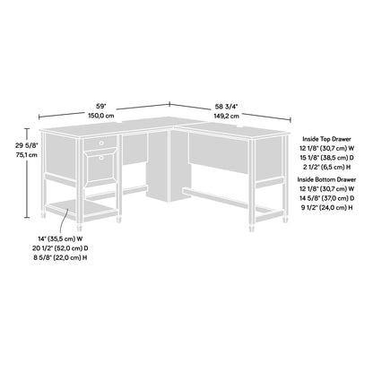 Sauder Edge Water L-Desk, L: 59.06" x W: 58.74" x H: 29.57", Chalked Chestnut finish - WoodArtSupply