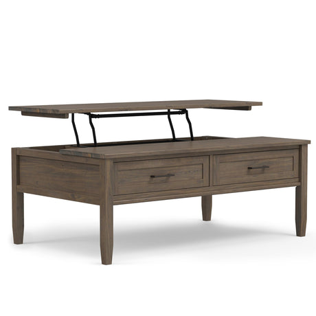 SIMPLIHOME Ela Solid Wood 48 Inch Wide Rectangle Transitional Lift Top Coffee Table in Smoky Brown, for The Living Room and Family Room SIMPLIHOME