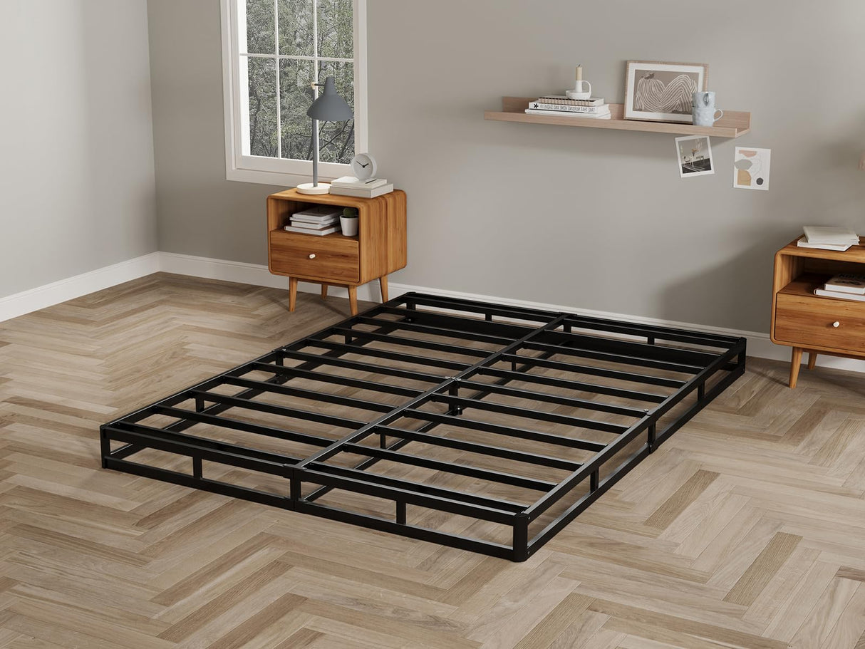 AROMUSTIME 5 Inch Box Spring Queen Low Profile Black Heavy Duty Metal Mattress Foundation/Easy Assembly/Non-Slip/Noise Free/Easy Clean Fabric Cover AROMUSTIME
