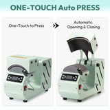 OFFNOVA Hat Heat Press Machine for Caps with 2 Interchangeable Platens, Temp & Time Control with Auto Countdown, Efficient Heat Transfer for HTV Iron On and Sublimation Projects (Auto-Green) OFFNOVA