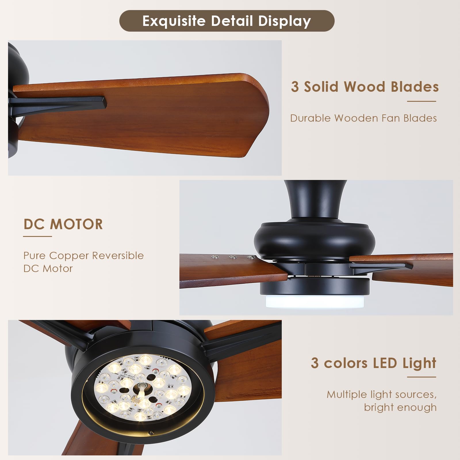 Mpayel Wood Ceiling Fans with Lights - 30" Small Flush Mount Ceiling Fans with 3 Wood Blades and Remote/APP Control, Stepless Dimming and Reversible, Low Profile Ceiling Fan Lights for Bedroo - WoodArtSupply