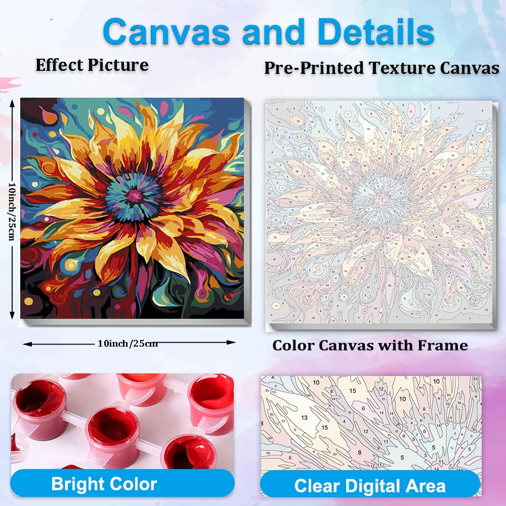 Artunion Framed Paint by Numbers Kit for Adults Beginners & Kids Ages 8-12,Blossom Flower Paint by Number with Frame, Floral Paint by Numbers Kit on Canvas 10 * 10 Inch Without Easel Artunion