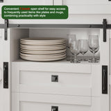 PLYFOU 55" Farmhouse Buffet Cabinet, Kitchen Sideboard with Sliding Barn Doors and 4 Drawers, Rustic Wood Storage Cabinet with Adjustable Shelves, 35'' Tall Coffee Bar Table for Dining Room, White PLYFOU