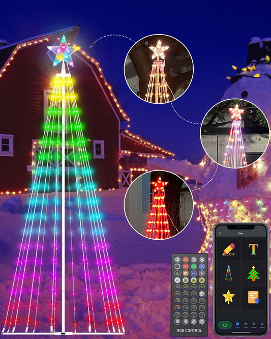 6ft DIY Outdoor Christmas Trees for Yard with 47 Prelit Lights 265 LED Christmas Tree Lights Color Changing Sync Musical APP & Remote Control Christmas Tree Light Show for Multicolor Decorations