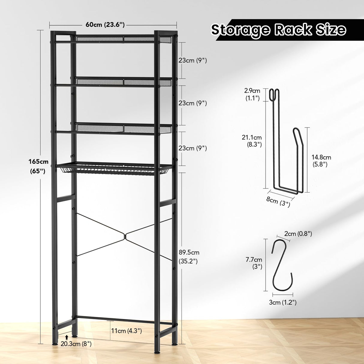 IFELS Over The Toilet Storage Cabinet, Over Toilet Bathroom Organizer Shelf 4 Tier Large Capacity, Sturdy Space Saving Bathroom Shelves Over Toilet Storage, Pre Drilled Holes, Easy to Assemble(Black) IFELS