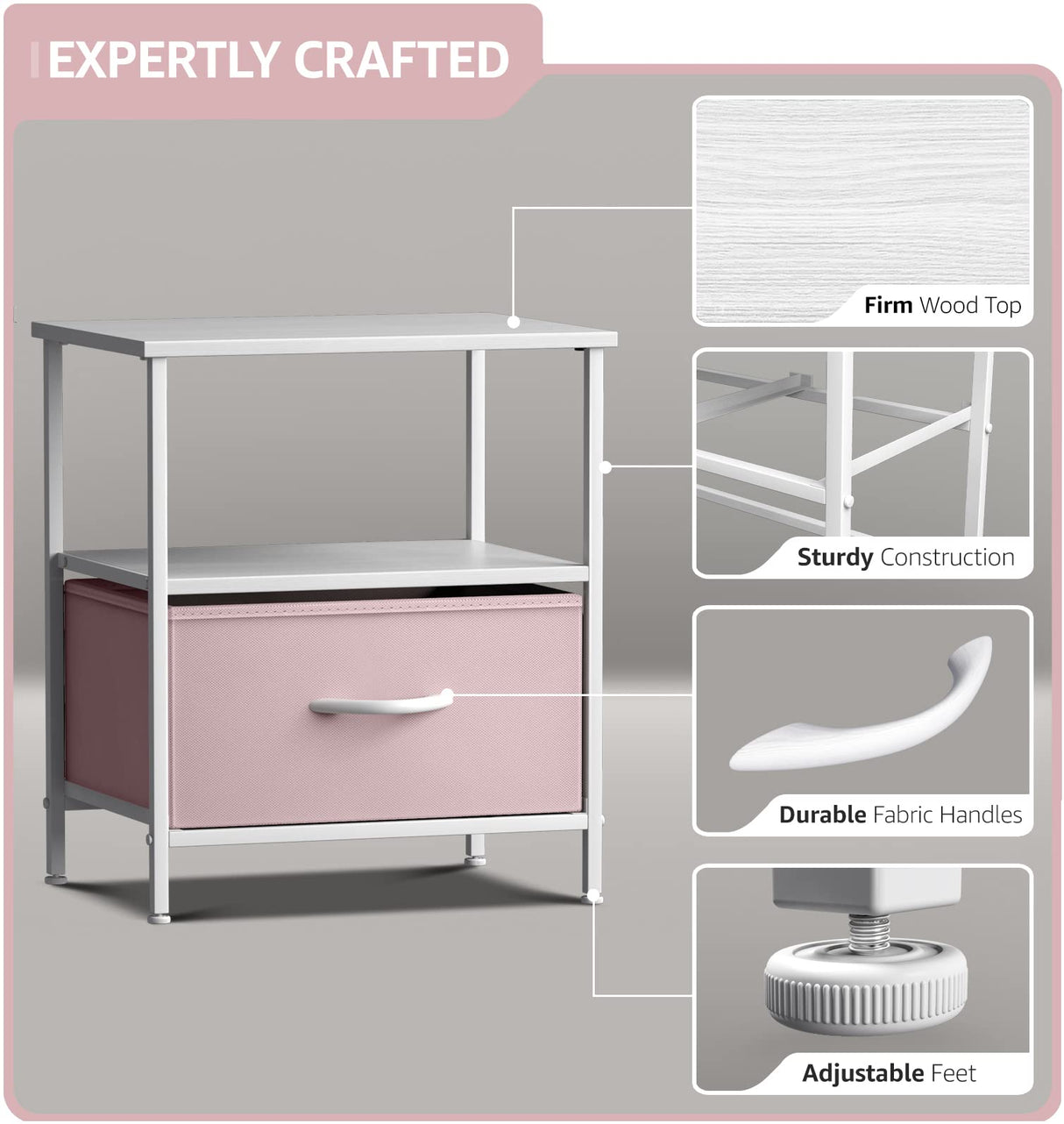 Sorbus 1 Drawer Shelf Storage Nightstand - Kids Bedside Furniture End Table Night Stand with Steel Frame Wood Top & Easy Pull Fabric Bins. Dresser & Chest for Home Bedroom Accessories Office & College Sorbus