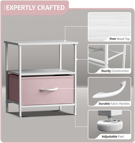 Sorbus 1 Drawer Shelf Storage Nightstand - Kids Bedside Furniture End Table Night Stand with Steel Frame Wood Top & Easy Pull Fabric Bins. Dresser & Chest for Home Bedroom Accessories Office & College Sorbus