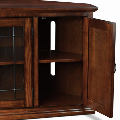 Leick Home 80386 Leaded Glass Corner TV Stand with Enclosed Storage For 60" TV's, Burnished Oak Leick Home