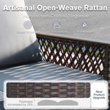 MELLCOM 8 Pieces Patio Furniture Set, Outdoor Wicker Chairs with Ottomans, 3-Seat Sofa & Dining Table, All-Weather Conversation Set with Water-Resistant Cushions & High Back for Garden, Backyard MELLCOM