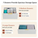 LYNSOM Dresser for Bedroom, Modern 7 Drawer White Dresser with Metal Handles and Wide Drawer, Wood Chest of Drawers for Living Room LYNSOM