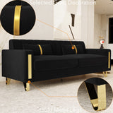 yunqishi 85.63" Modern Black Velvet Sofa with Gold Metal Legs Large Upholstered Comfy 3 Seater Couches for Living Room Bedroom Office (Black) yunqishi