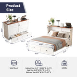 ijuicy Queen Murphy Bed with Storage & Multifunctional Charging Station, Modern Murphy Cabinet Bed with Foldable Panel, Space-Saving Beds for Guest Bedroom,Living Room(White & Brown,with Mattress) ijuicy