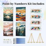 JOOZ 4 Pack Framed Paint by Numbers Kit for Adults, Mountain Sunset Paint by Number with Easel, Forest Lake Adult Paint by Number Kits on Canvas, Landscape Oil Painting Kit for Home Decor 8x12 Inch JOOZ