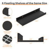 upsimples Floating Shelves for Wall, Wall Shelves for Decor Storage Set of 6, Wall Mounted Wood Shelves for Bedroom, Living Room, Bathroom, Kitchen, Picture Ledge Shelves, Black upsimples