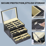 AUTOARK Leather 24 Piece Eyeglasses Storage and Sunglass Glasses Display Drawer Lockable Case Organizer,Black,AW-095 AUTOARK