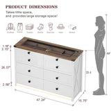 FREDEES Farmhouse 8 Drawers Dresser for Bedroom, Wood Tall Chest of Drawers with LED Light/Charging Station/Human Sensor, Dressers Organizer for Closet, Living Room, Hallway, White FREDEES