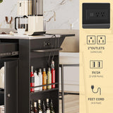 DWVO Kitchen Island w Stainless Steel Top Drop Leaf Bar Seating Power Outlet, 60" Large Rolling Mobile Center Islands w Folding Dropleaf Storage Drawer Cabinet Wheel Counter Height Metal Top, Black DWVO