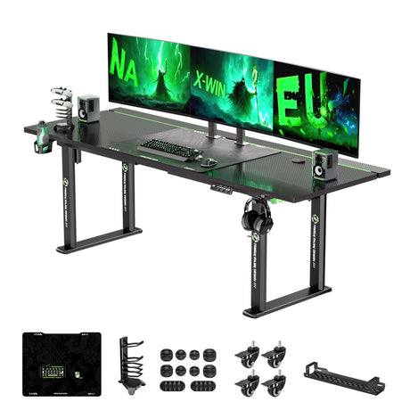 Klobel 71" x 30" Gaming Standing Desk, 4-Leg Electric Height Adjustable, Sit to Stand Desk with LED Light and Locking Wheels, Flip-Top Design, Ergonomic Computer Desk, Carbon Fiber Texture Klobel