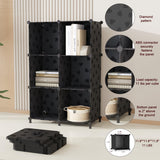 UNKU 6 Cube Storage Organizer, Bookcase Bookshelf with Pattern, Closet Organizer Cabinet, Storage Cube Shelf, Open Storage Shelves for Bedroom, Living Room, Home Office, Black UNKU